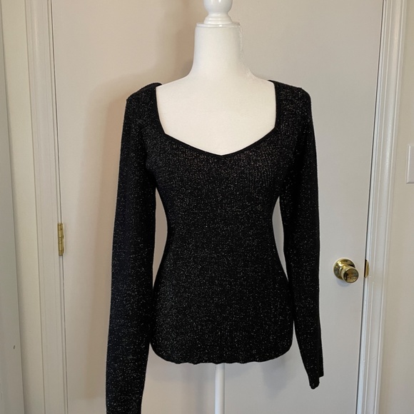 NWT Anthropologie Shimmery Sweetheart Black Gold Ribbed Sweater XL - Picture 5 of 10